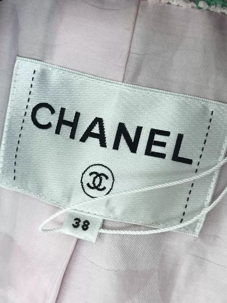 Chanel 21S pink and green tweed jacket