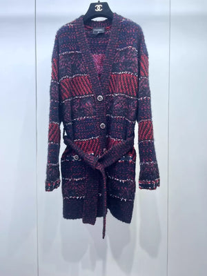 Chanel 23B red belted knit long coat