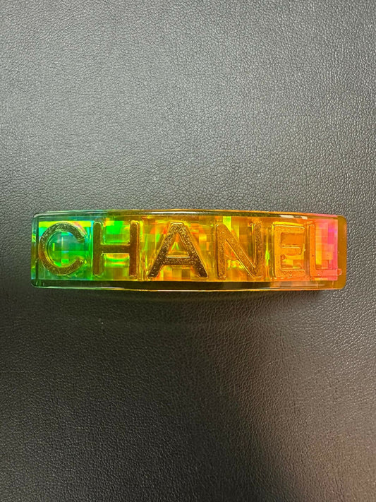 Chanel Vintage 97P Resin Colored Iridescent Letter Motif Hair Clip