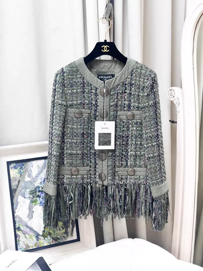 Chanel 2017 Cuban Collection Green tweed Fringed Jacket