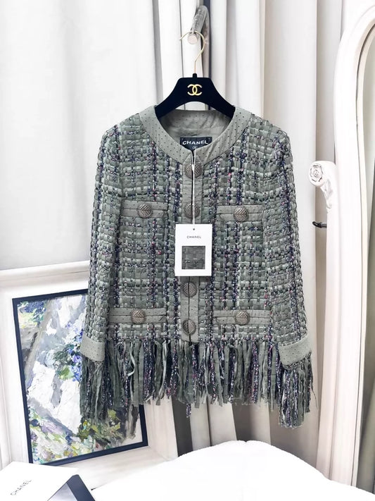 Chanel 2017 Cuban Collection Green tweed Fringed Jacket
