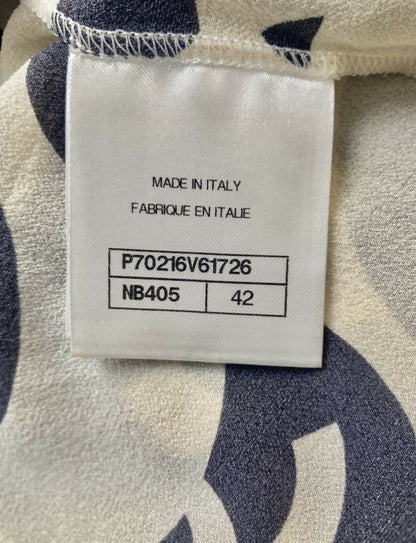 Epic Chanel 21P Ivory & Black CC Wave Silk Midi Dress FR 42