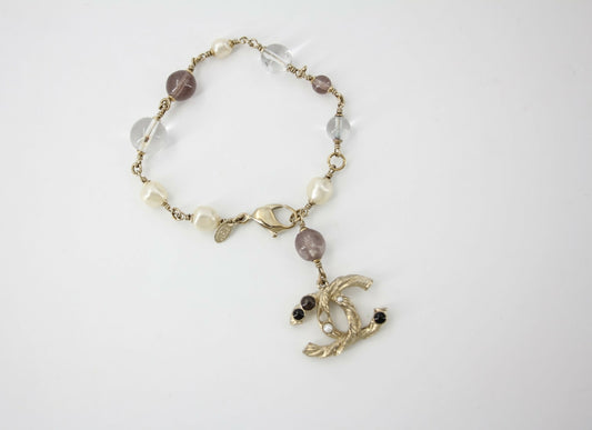Chanel Vintage 11A Imitation Pearl Gripoix Bead Transparent Purple Bracelet
