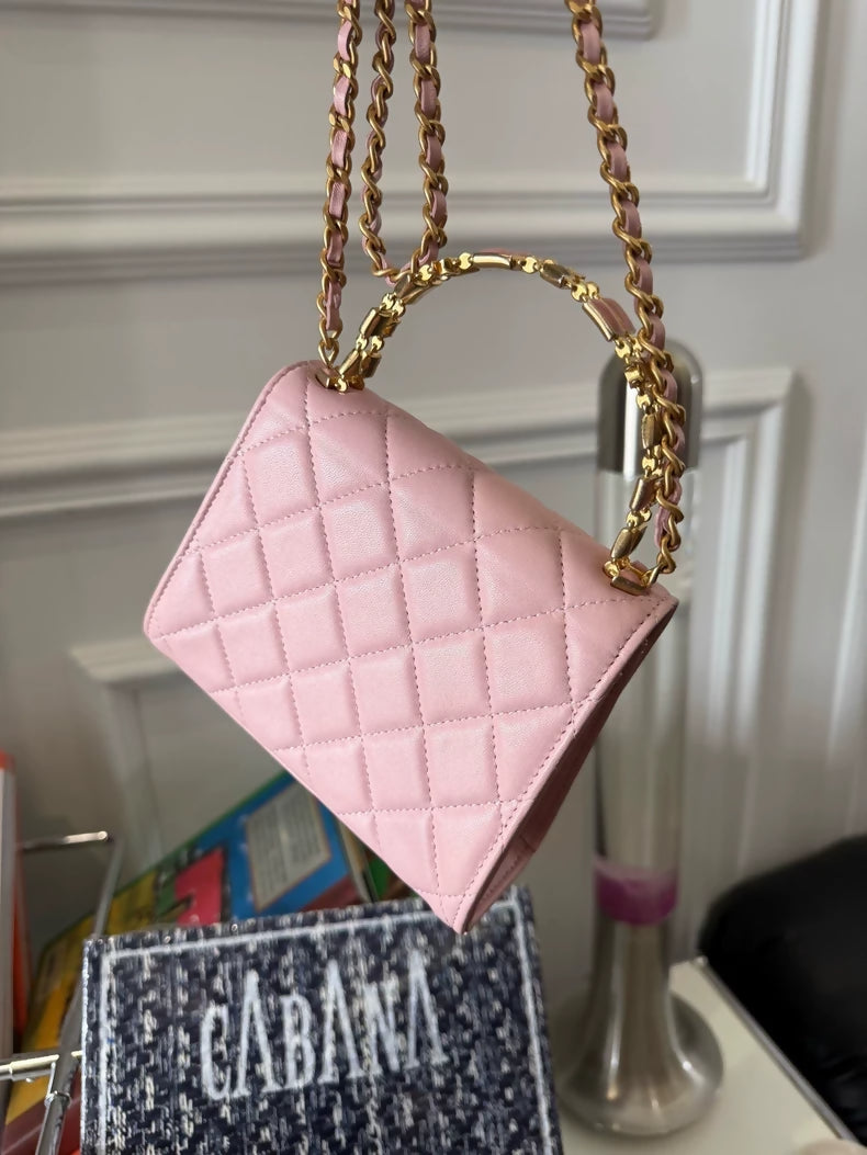 Chanel 22B Pink leather Gold Handle Kelly Medium