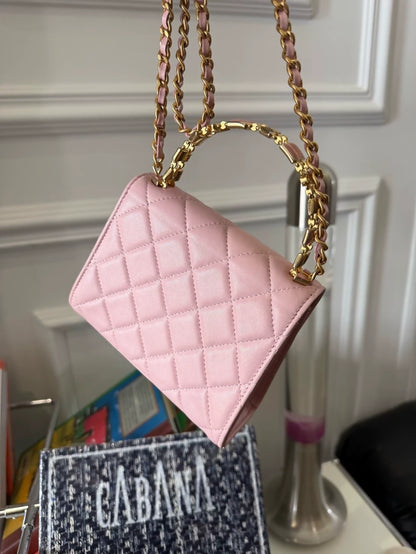 Chanel 22B Pink leather Gold Handle Kelly Medium