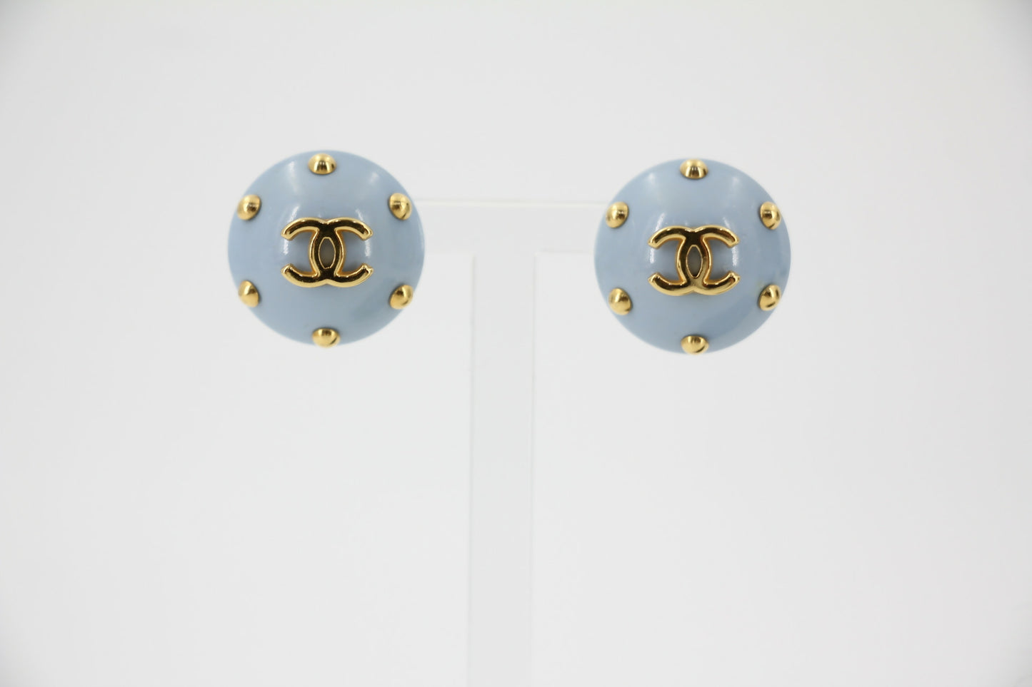 Chanel 96C Resin Light Blue Bean Clip-on Earrings