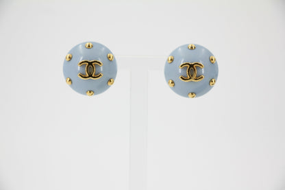 Chanel 96C Resin Light Blue Bean Clip-on Earrings
