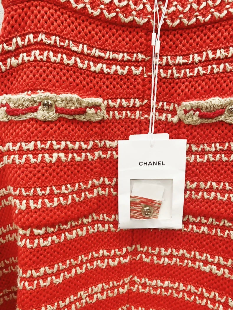 Chanel 21C red striped tweed skirt