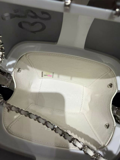 Chanel 2019 Limited Edition Ski Cable Car / Gondola Lift Minaudière Clutch Bag White Resin & Strass Silver Hardware