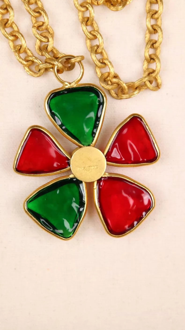 Chanel Colored Glass Petal Pendant Necklace