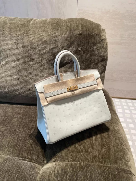Hermes Birkin 25 Gris Perle ostrich leather gold harwdare
