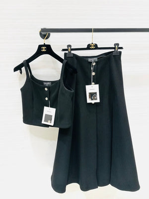 Chanel 25C black tweed top & skirt
