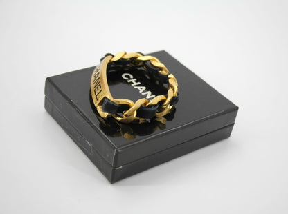 Chanel Vintage 95P Gold-plated Leather Bracelet