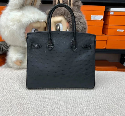 Hermès Birkin touch 30 black ostrich/shiny crocodile leather gold hardware