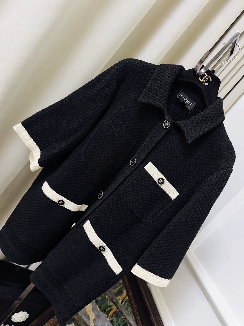 Chanel 24P Black three-pocket knit polo short-sleeved cardigan