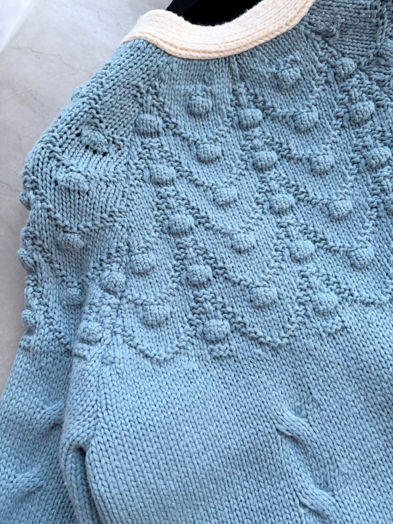 Chanel 2015 Blue Cashmere Badge Cardigan
