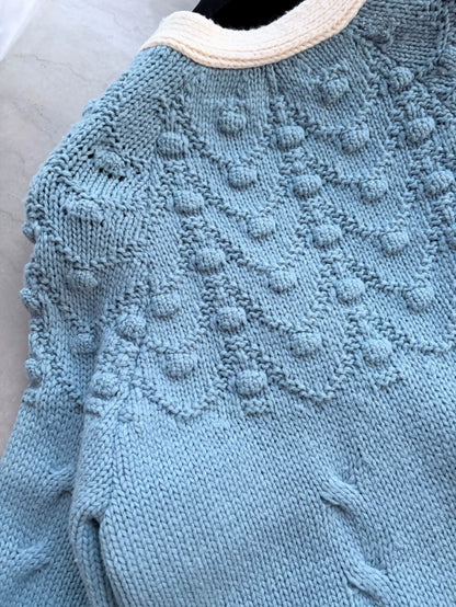 Chanel 2015 Blue Cashmere Badge Cardigan