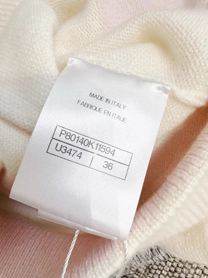 Chanel 25B white cashmere cardigan with pink trim