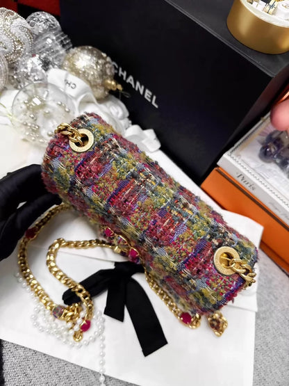 Chanel 22k colorful check tweed square crossbody bag