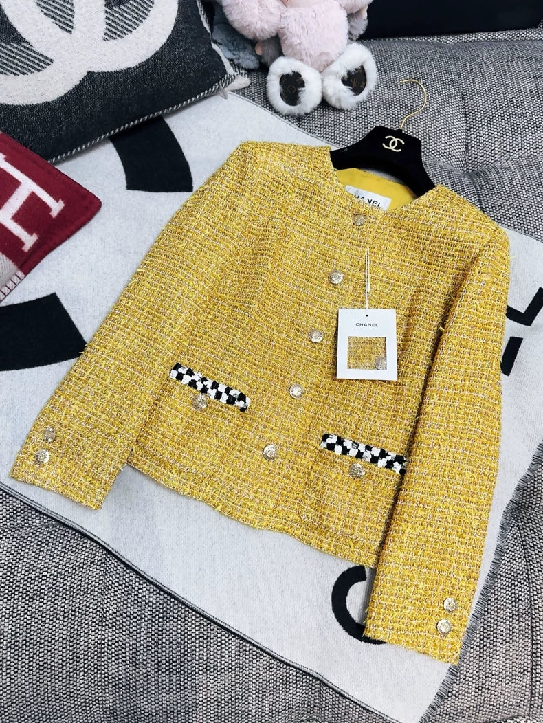 Chanel 23c yellow gold tweed jacket