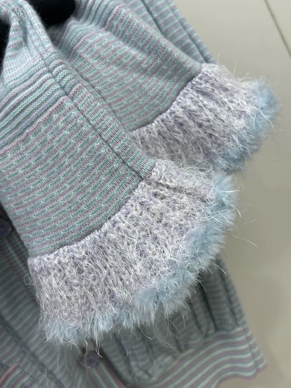 Chanel 25B Blue Furry Cuff Knit Cardigan