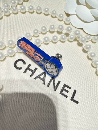 Chanel 22p Blue and Pink Acrylic Double C Microphone Brooch