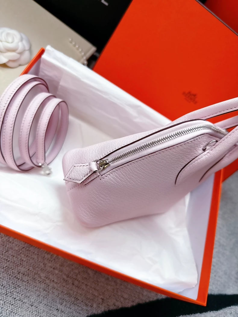 Hermes Mini bolide 3Q Sakura pink chèvre leather palladium hardware