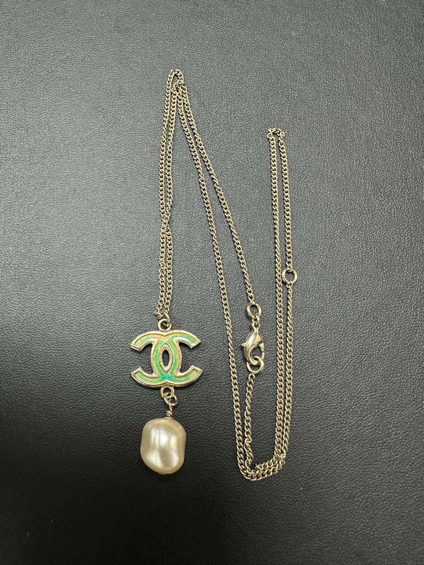 Chanel 2012 Imitation Pear Metal Resin Iridescent Coco Mark Pendant Necklace