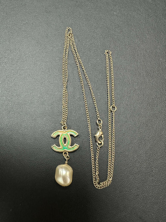 Chanel 2012 Imitation Pear Metal Resin Iridescent Coco Mark Pendant Necklace