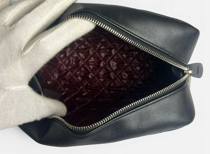 Chanel Black Lambskin Quilted Medium Rectangular Pouch Cosmetic Vanity Case Clutch