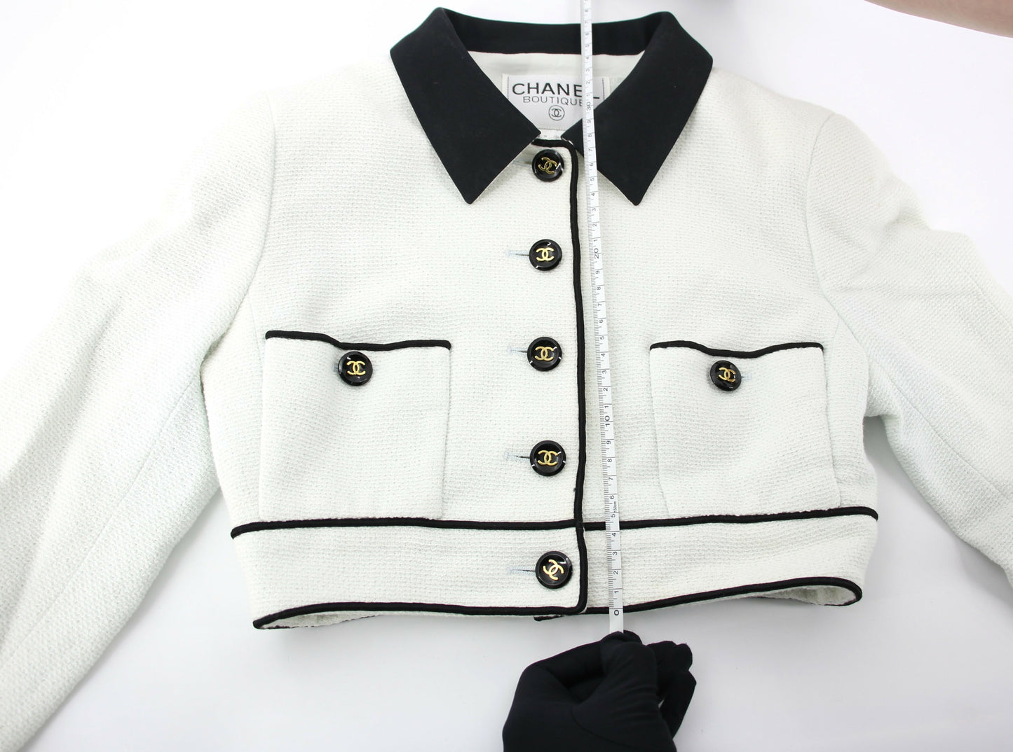 Chanel Vintage P95 Wool Coco Button White Light Green Short Jacket