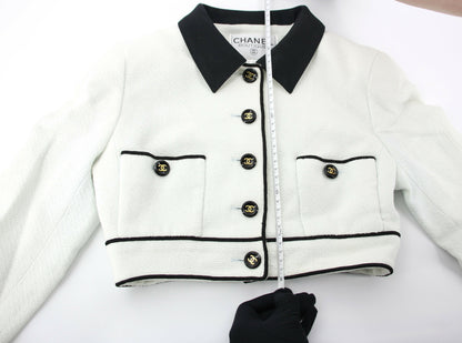 Chanel Vintage P95 Wool Coco Button White Light Green Short Jacket