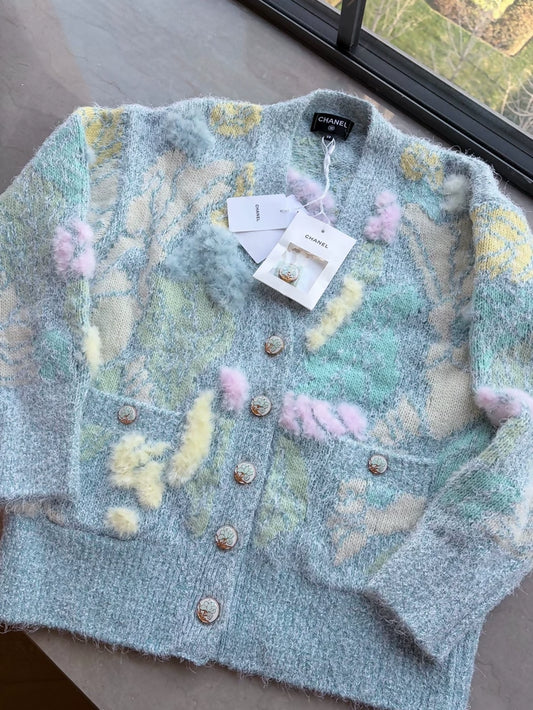 Chanel 25A mint cashmere cardigan