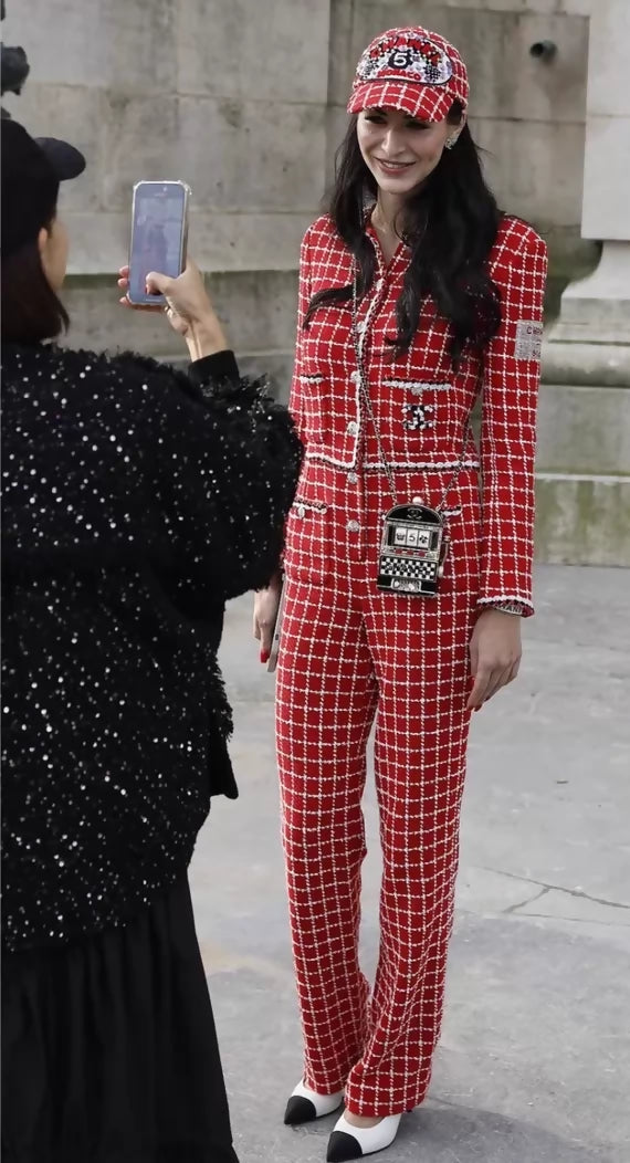 Chanel 23C red and white formula 1 drive racing jumpsuit