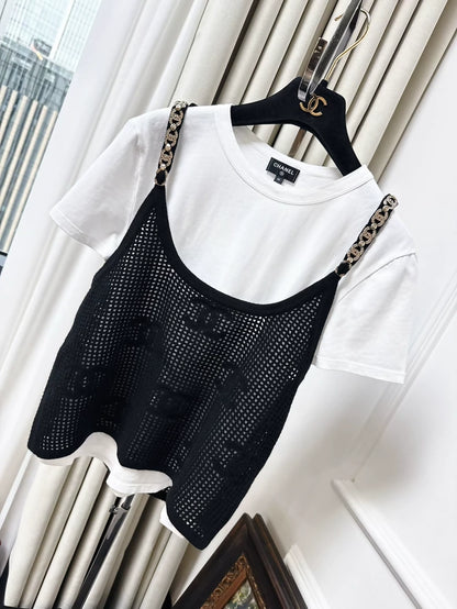 Chanel 22c Double C tank top with rhinestone chain
