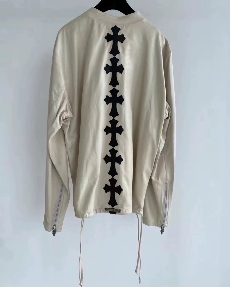Chrome Hearts leather top with black crosses in the back