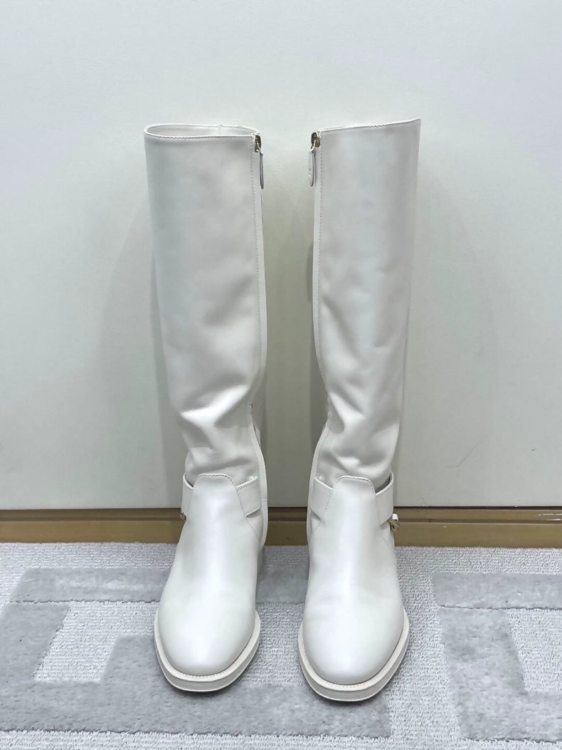 Chanel white boots with chains
