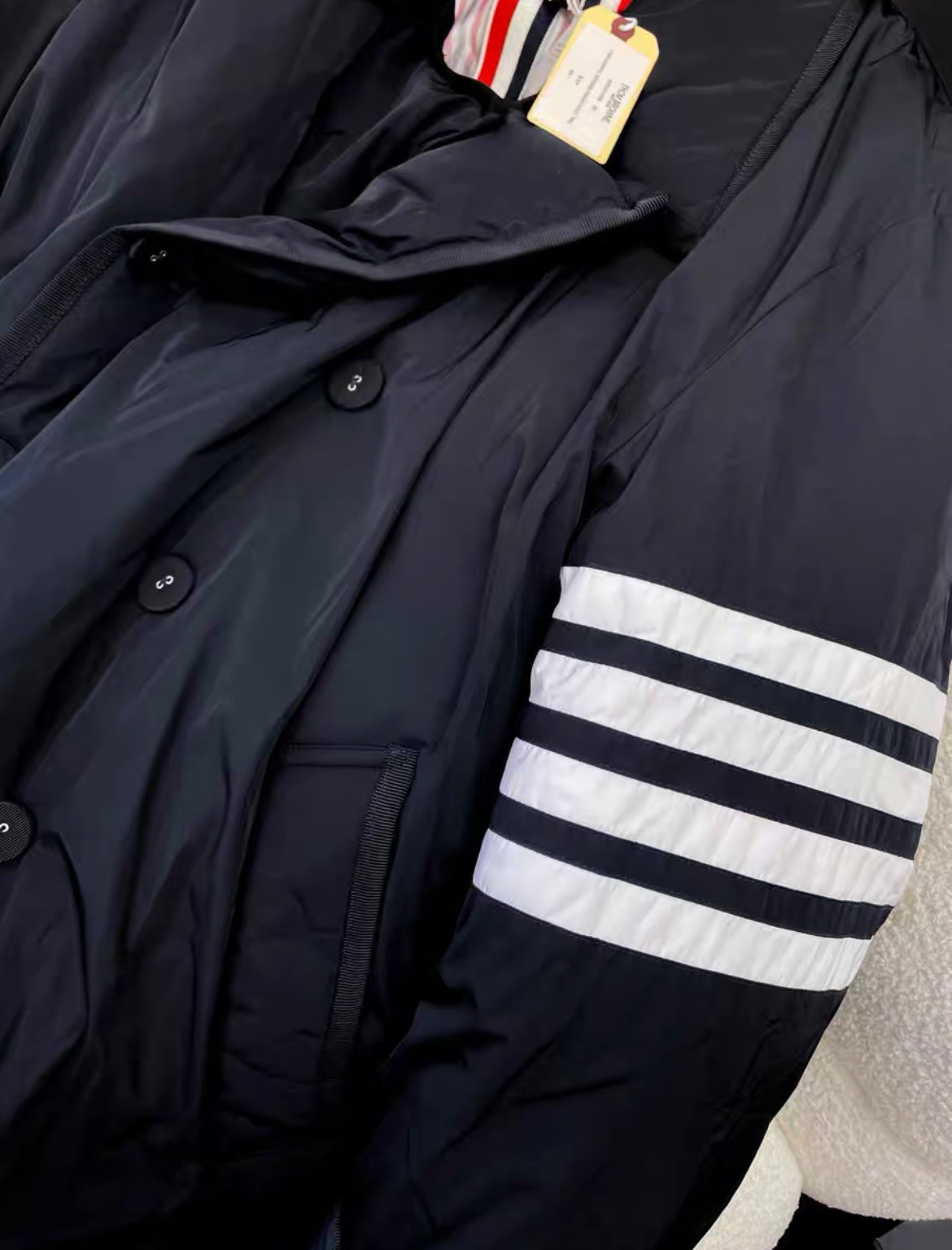 Thom Browne classic four-stripe black down jacket