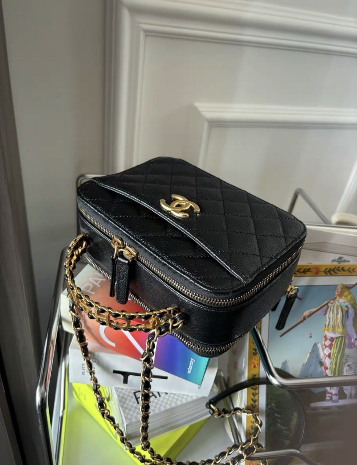 CHANEL 22S LETTER TOP HANDLE SMALL VANITY CASE CAVIAR BLACK