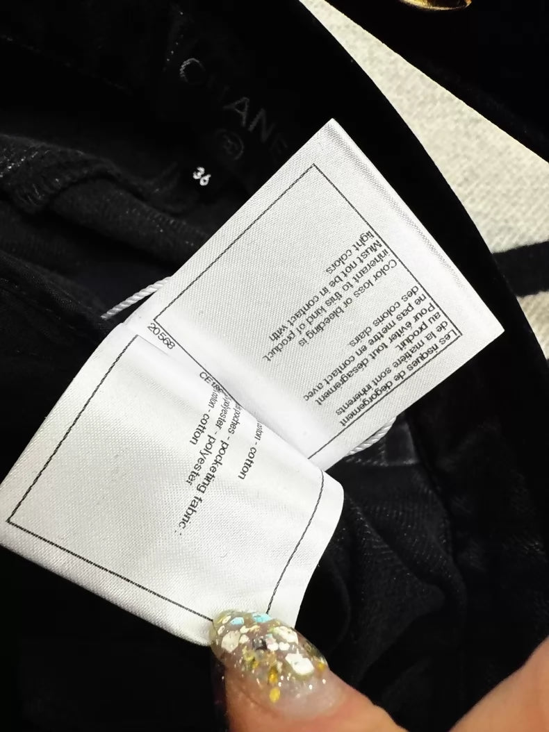 Chanel 20A black and grey velvet patchwork denim jeans