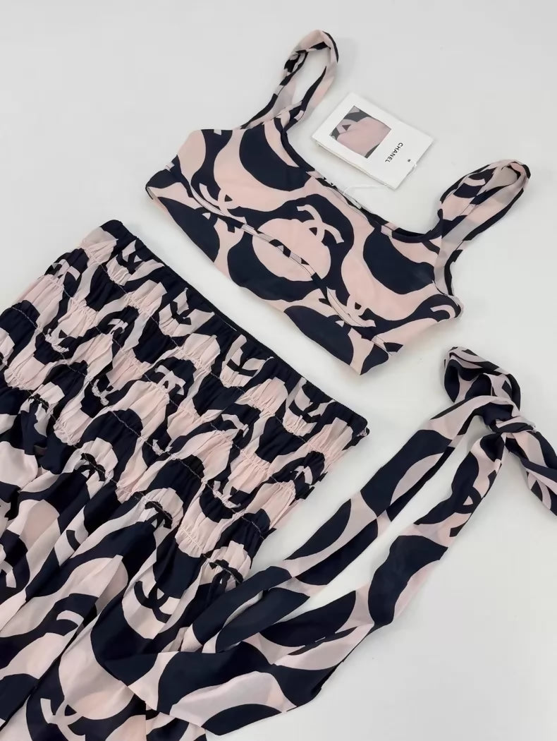 Chanel 21P Black and Pink top and skirt Set