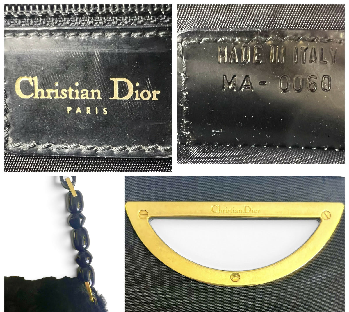 CHRISTIAN DIOR 2000 BLACK GOLD ASTRAKHAN FUR MALICE BAG GHW