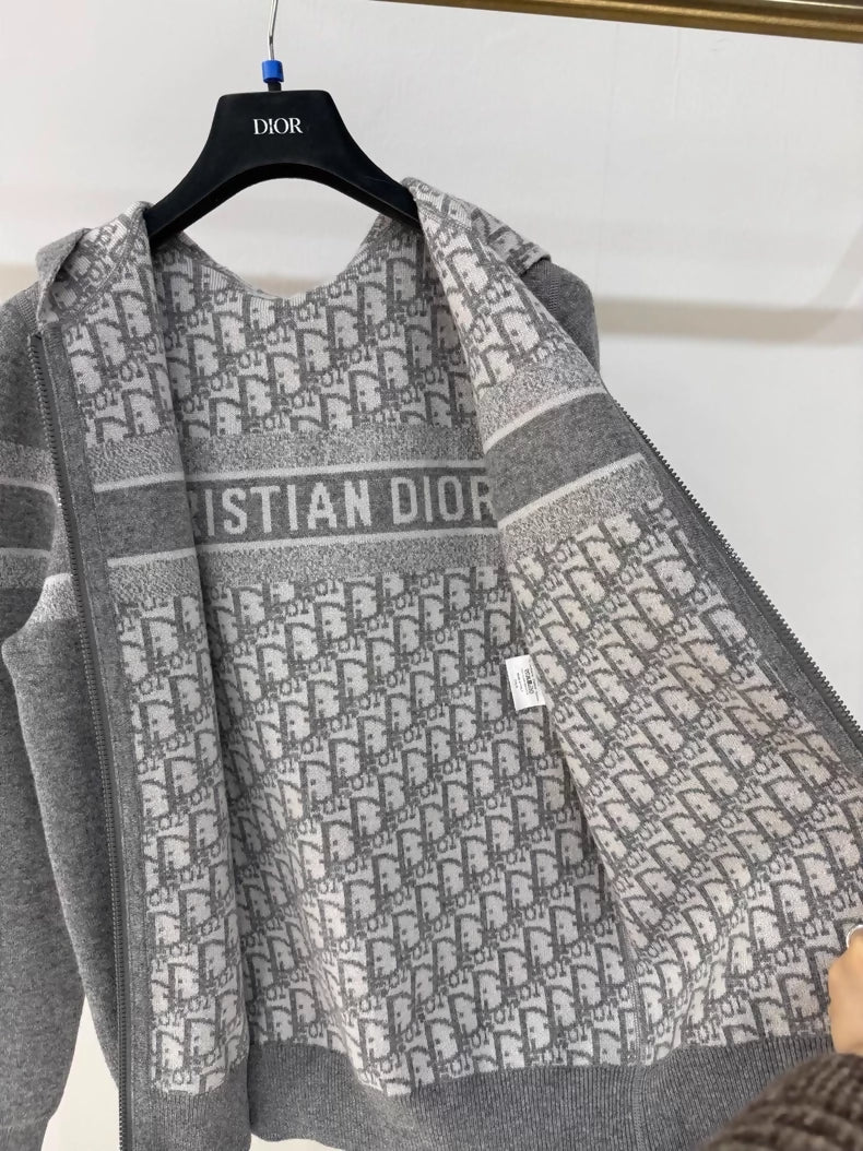 Dior grey double-faced cashmere logo cardigan