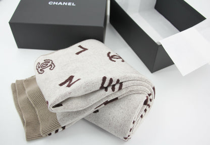 Chanel 23A Cotton Knitted Beige No.5 CC logo Scarf