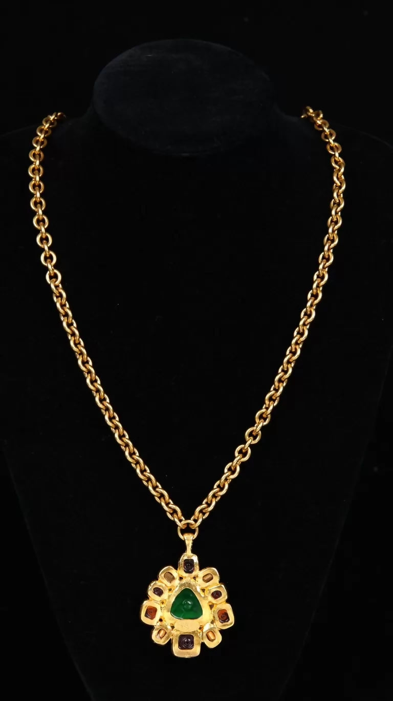 Chanel 1991 Colored Glass Pendant Necklace