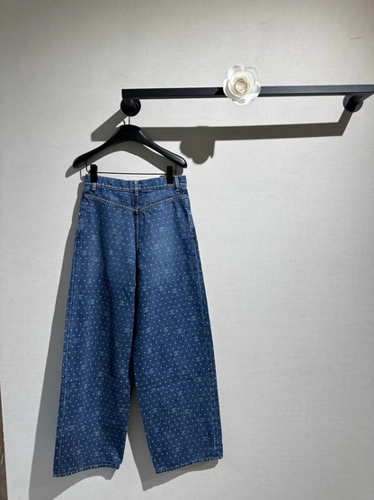 Chanel 23P blue polka dot double C wide-leg jeans