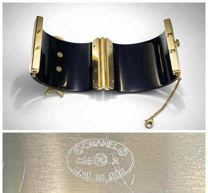 Rare Chanel 14A Paris Dallas Black Gold Wide Statement Cuff Bracelet