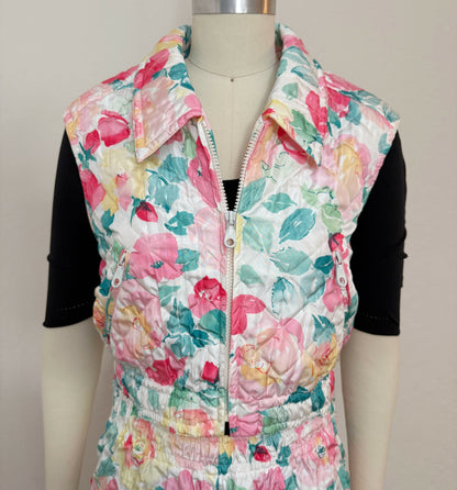 Chanel 1994 Cruise Vintage Multicolor Quilted Floral Print Sleeveless Vest and Shorts Set