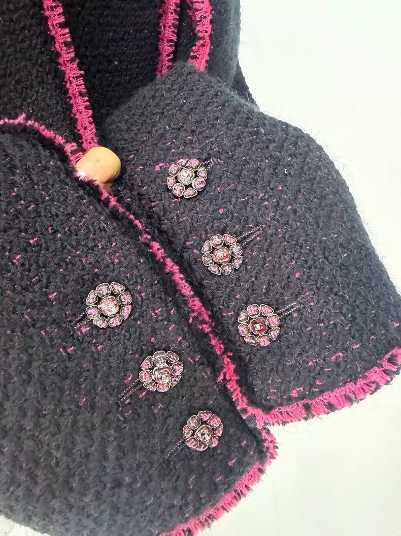 Chanel 22K black and red tweed jacket