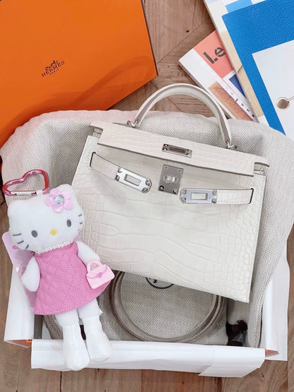 Hermès Mini Kelly 20 cream white Matt crocodile leather palladium hardware
